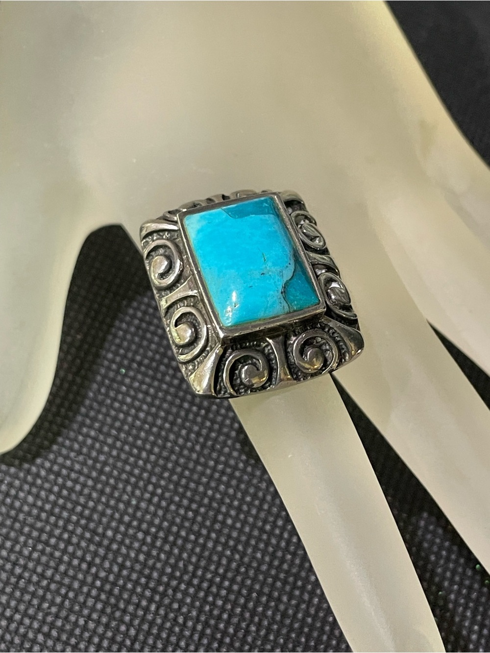 BARSE 925 Sterling Silver Vintage Real Turquoise Gemstone Ornate Ring Size 8